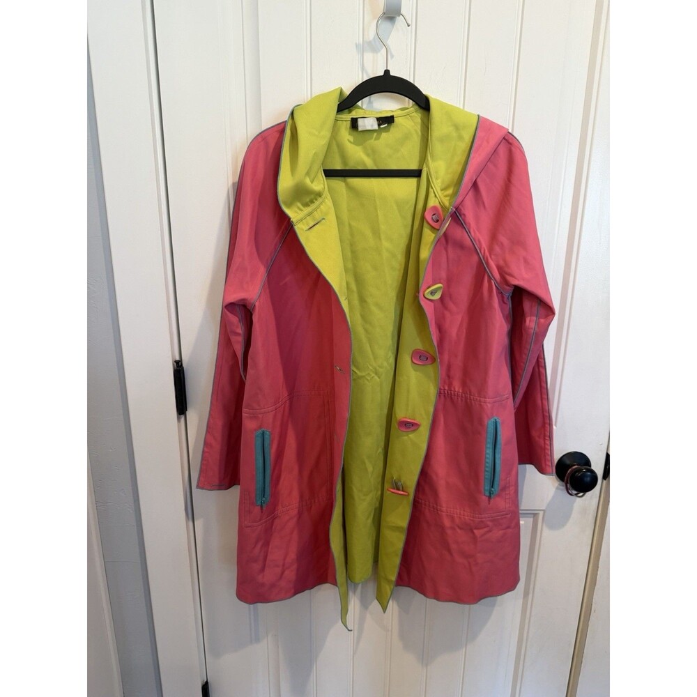 Bala Bala Women’s Reversible Hooded Coat Pink Lime Green Colorblock S